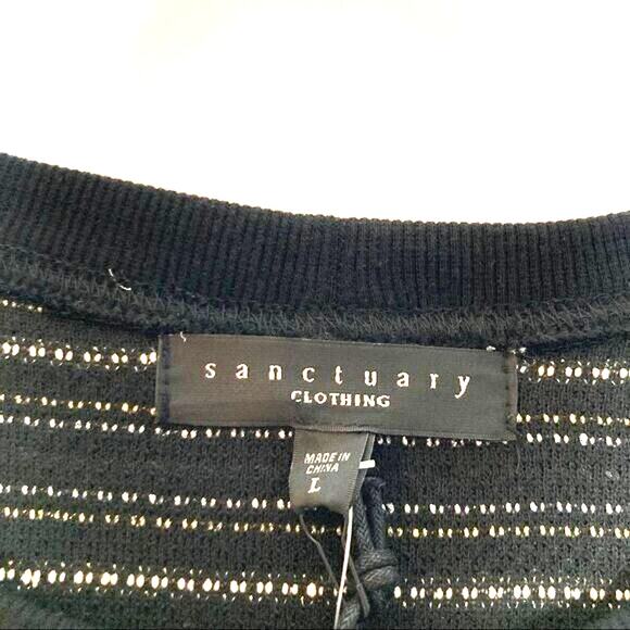 NWT Sanctuary Wms L Black Gold Metallic Stripe Knit Dress Zipper Accents - Picture 3 of 10